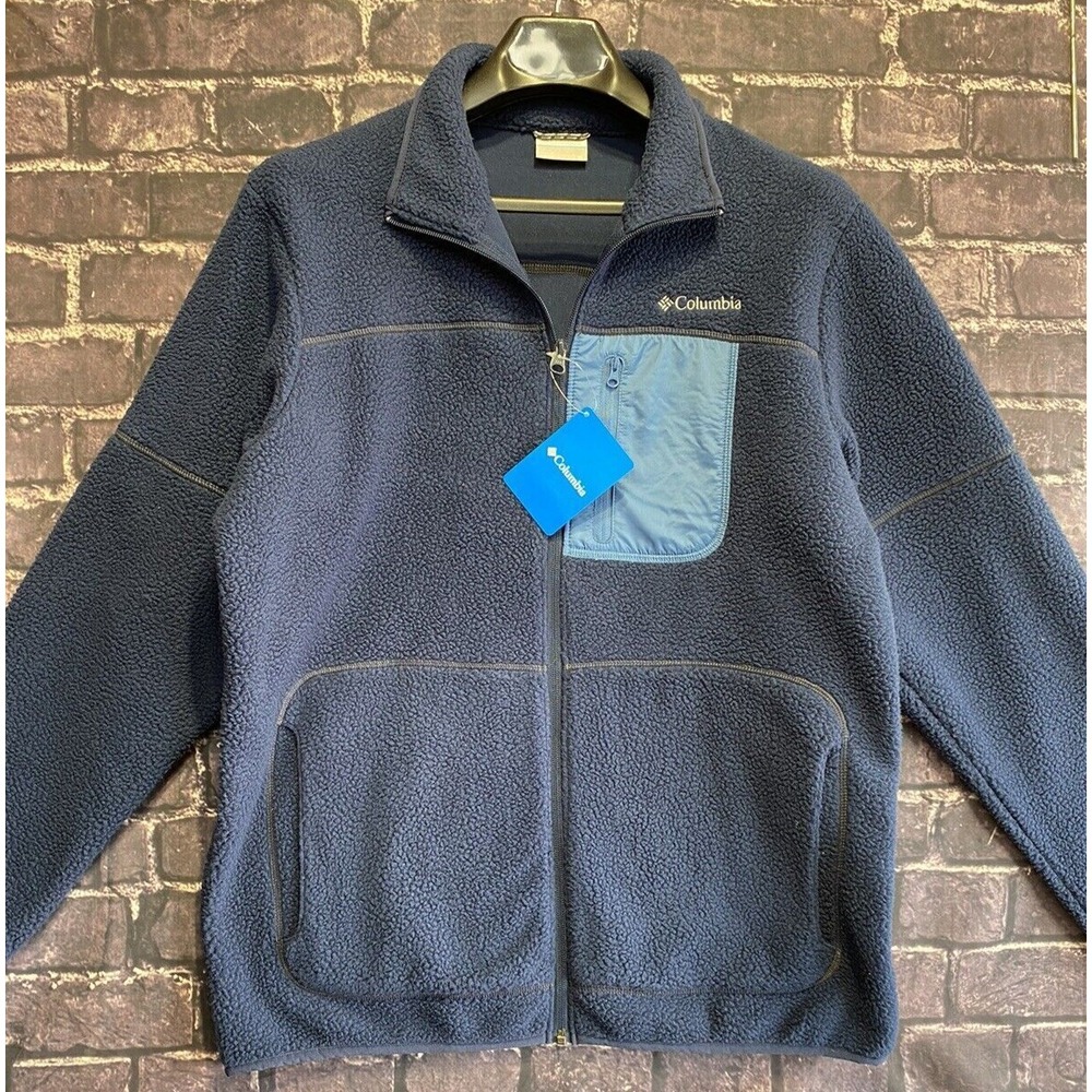 Columbia Rugged Ridge Sherpa Fleece Jacket Mens Medium Blue Full Zip Warm NWT